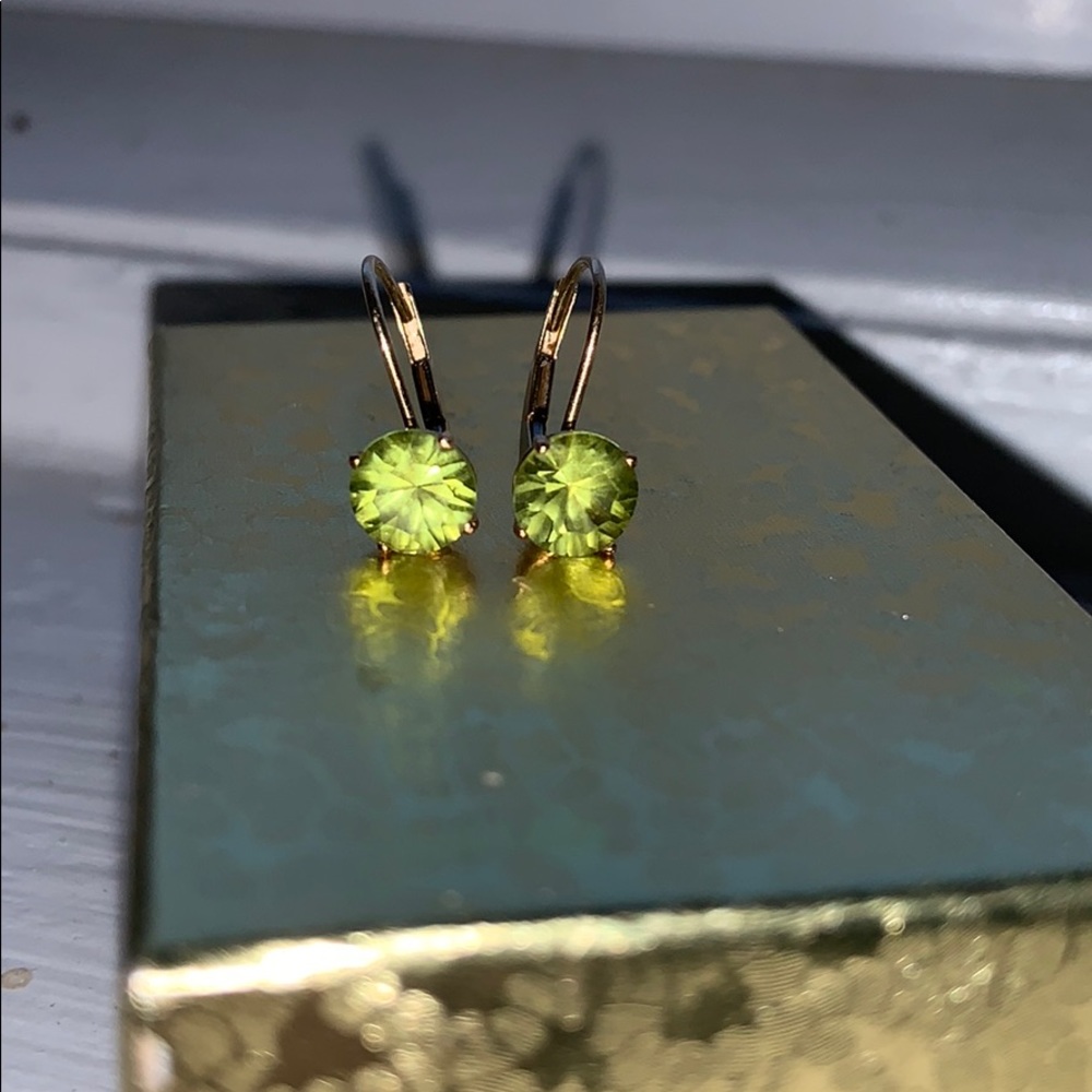 14K Gold Round Peridot Dangle Earrings
